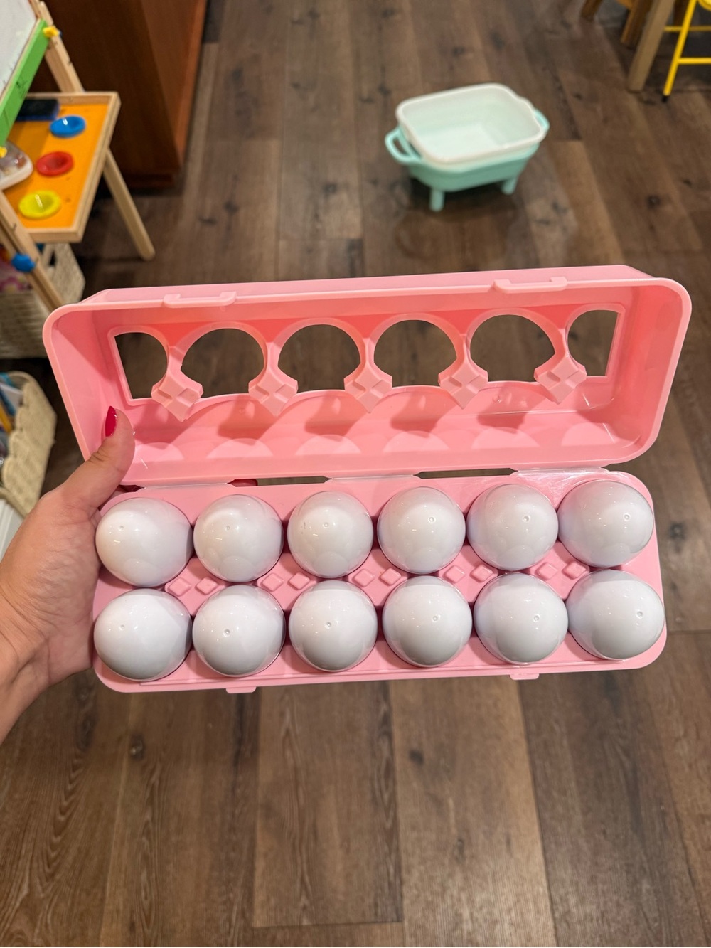 Kids Toy Egg matching sorting Set - Pink Carrying Case with White Eggs